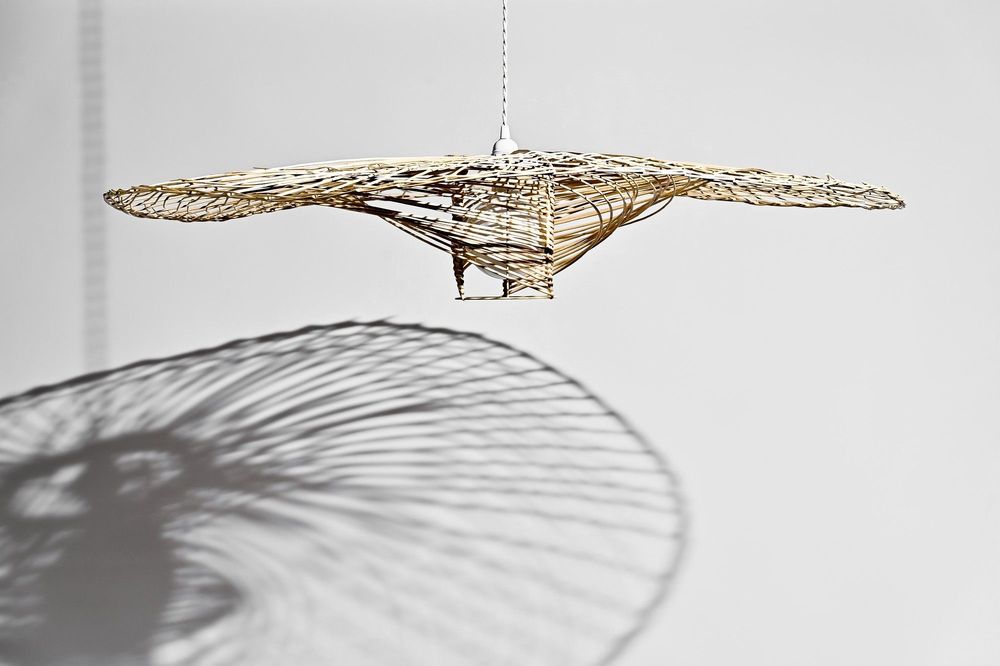 Hanging lights - \" SuperNova\” large wicker basketry lamp - TRESSAGES PAS SAGES