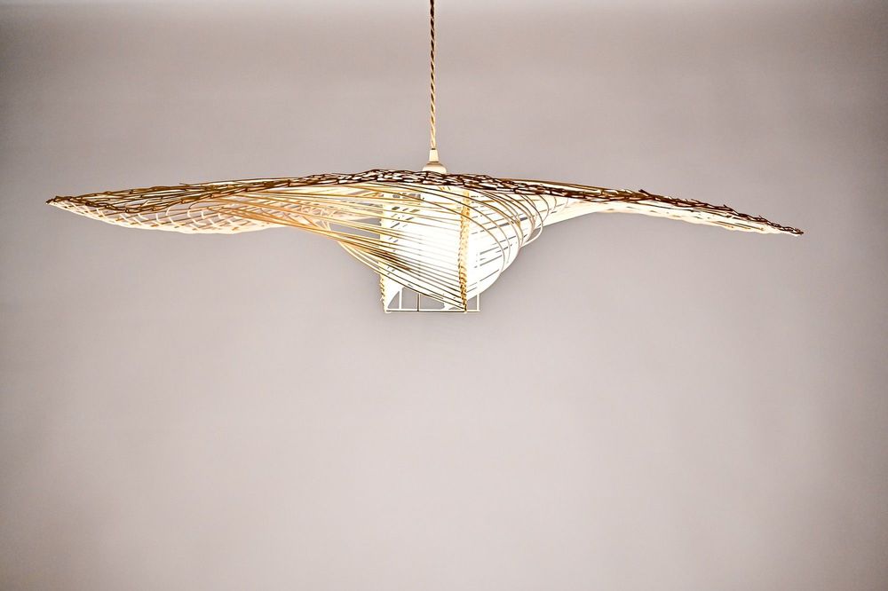 Hanging lights - \" SuperNova\” large wicker basketry lamp - TRESSAGES PAS SAGES