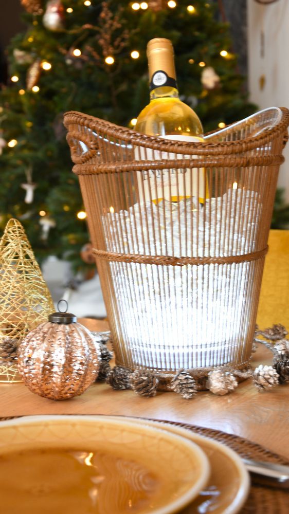 Accessoires pour le vin - Konbo, seau à champagne rotin éclairage led - PAGAN