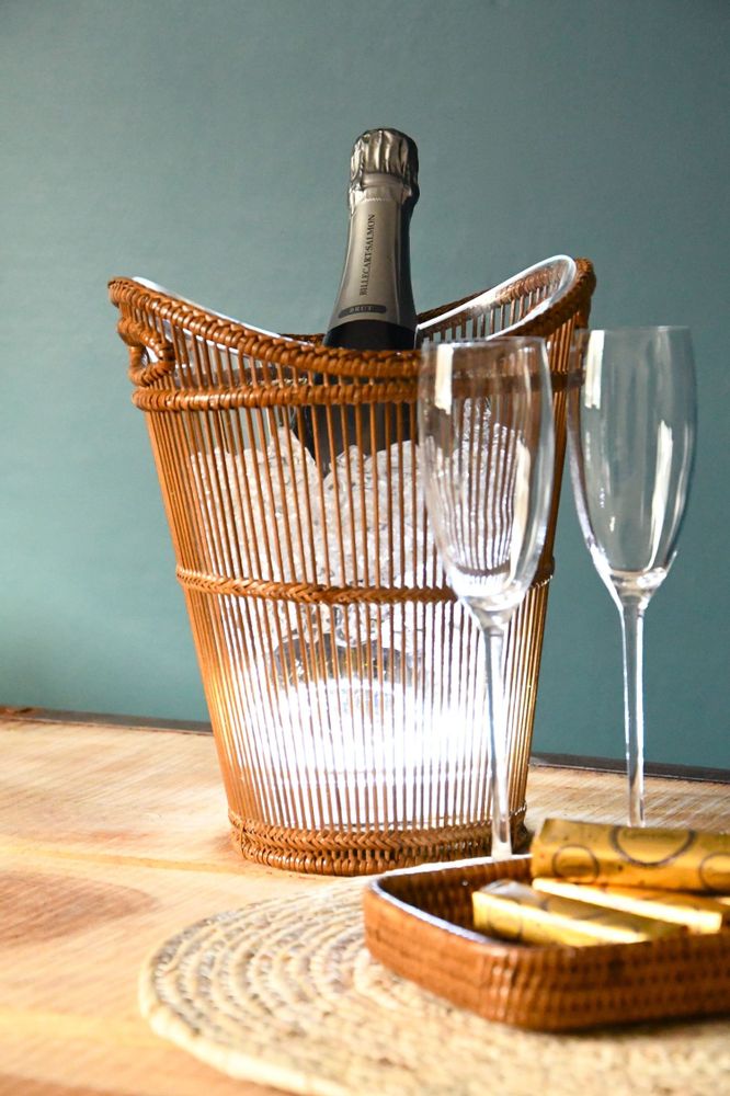 Accessoires pour le vin - Konbo, seau à champagne rotin éclairage led - PAGAN