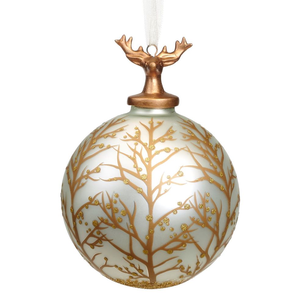 Other Christmas decorations - GLSS PORC.DEER/TREES BALL WH/GLD 14CM - GOODWILL M&G