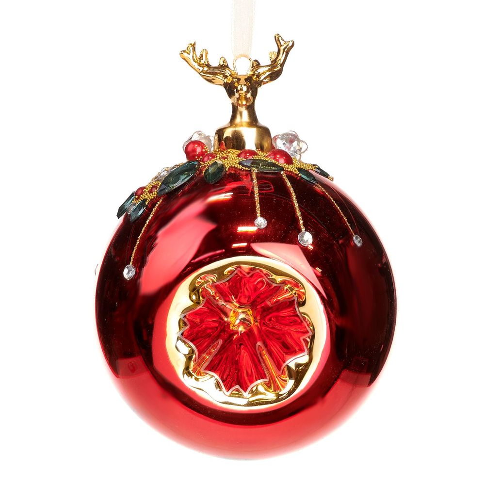 Other Christmas decorations - GLSS PORC.REFL.DEER BALL RD 14CM handm. - GOODWILL M&G