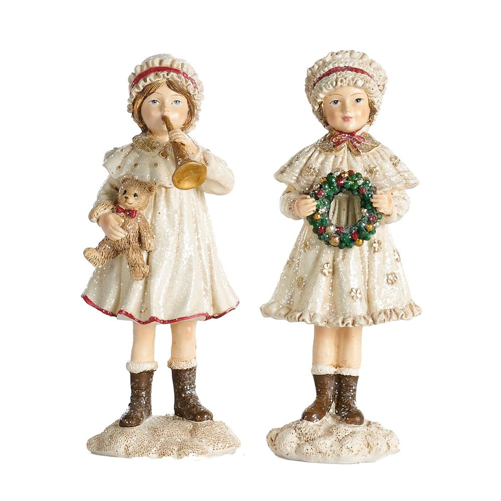 Autres décorations de Noël - VICT.GIRL W/WREATH&BEAR TT ASS/2 CRM 16,5CM - GOODWILL M&G