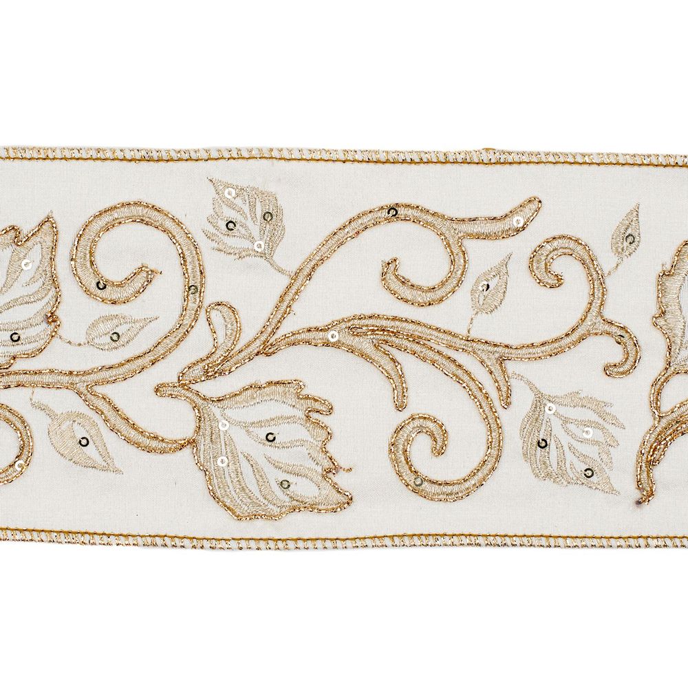Other Christmas decorations - DUP.EMBR.LEAF SWIRL RIBBON CRM/GLD 10CM/5Y - GOODWILL M&G
