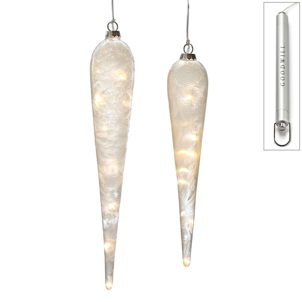 Christmas garlands and baubles - + GLSS LED L.FROST DROP ORN BOX/2 WH 30CM batt.op - GOODWILL M&G
