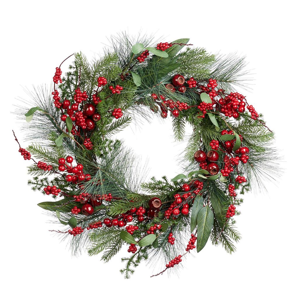 Other Christmas decorations - PINE/BERRY/LEAF WREATH GRN/RD 60CM - GOODWILL M&G