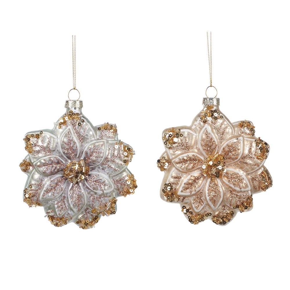Autres décorations de Noël - GLSS SEQ.FLOWER ORN ASS/2 BLU/PNK/GLD 12CM - GOODWILL M&G