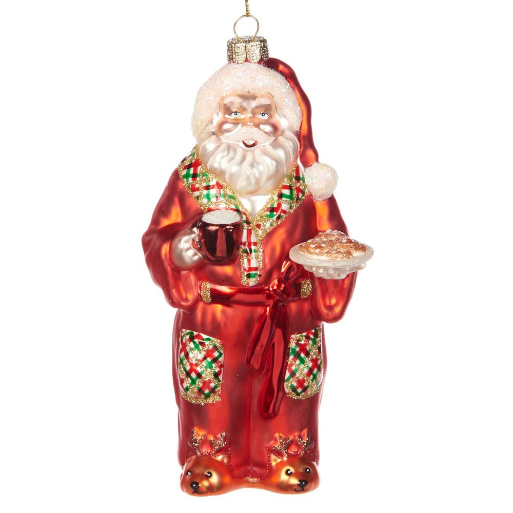 Ornaments - GLSS BEDTIME SANTA W/COOKIES ORN RD 16CM - GOODWILL M&G