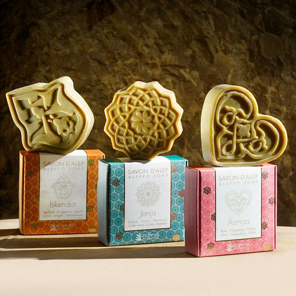 Cadeaux - SAVONS D’ALEP PARFUM AGRUMES - ÉCRINS DORÉS À L’OR CHAUD - ISKENDAR - KARAWAN AUTHENTIC