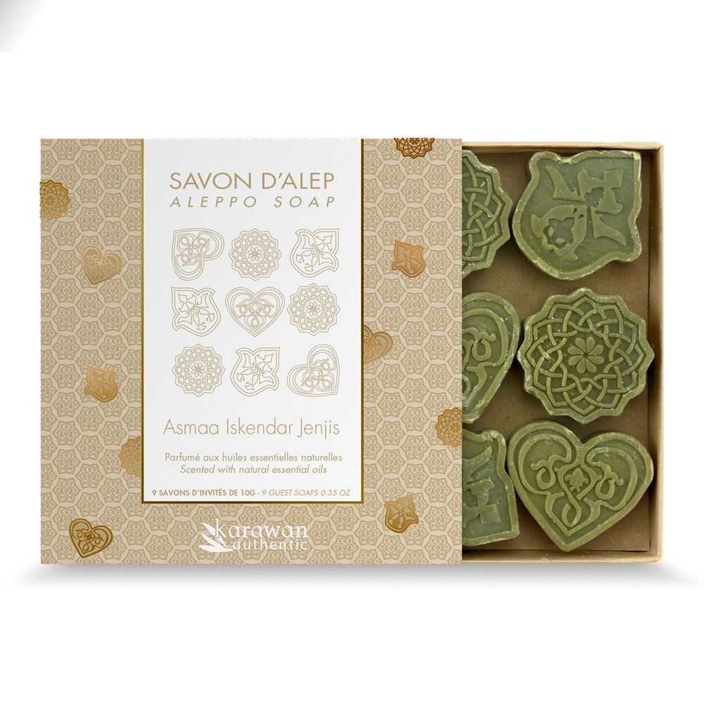 Cadeaux - SAVONS D'ALEP AUX 3 PARFUMS - ÉTUIS EN MÉTAL DORÉ À CHAUD - COFFRET CADEAU - KARAWAN AUTHENTIC