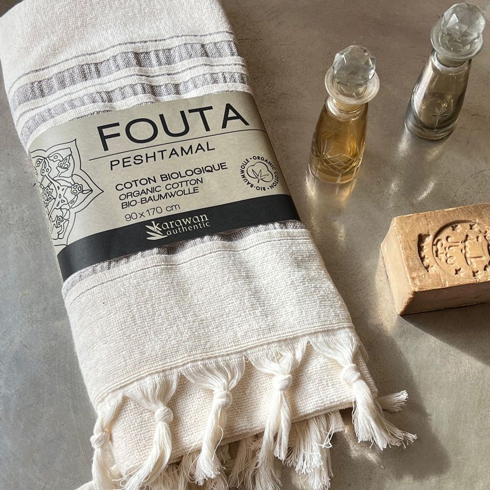 Serviettes de bain - FOUTA EN COTON BIOLOGIQUE - COLLECTION DOLCE - COULEUR MOONSTONE - KARAWAN AUTHENTIC
