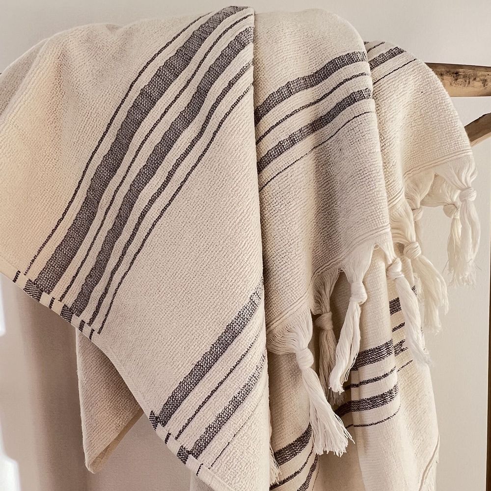Serviettes de bain - FOUTA EN COTON BIOLOGIQUE - COLLECTION DOLCE - COULEUR MOONSTONE - KARAWAN AUTHENTIC
