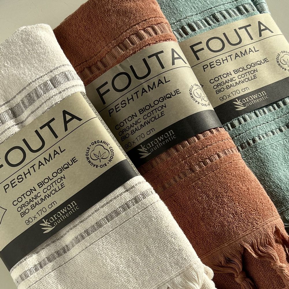 Serviettes de bain - FOUTA EN COTON BIOLOGIQUE - COLLECTION DOLCE - COULEUR MOONSTONE - KARAWAN AUTHENTIC