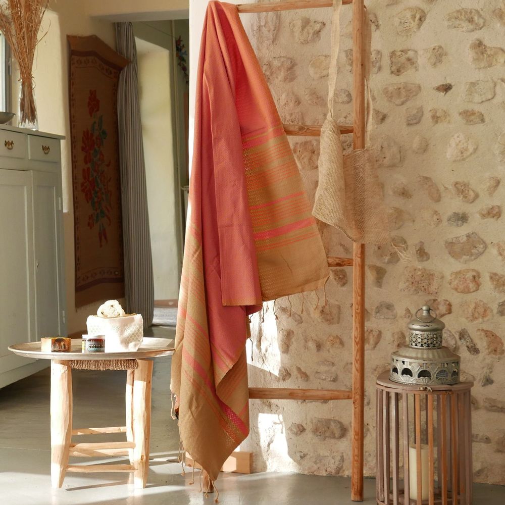 Bath towels - ORGANIC COTTON FOUTA - SAND Collection- Color SAND & INDIAN ROSE - KARAWAN AUTHENTIC