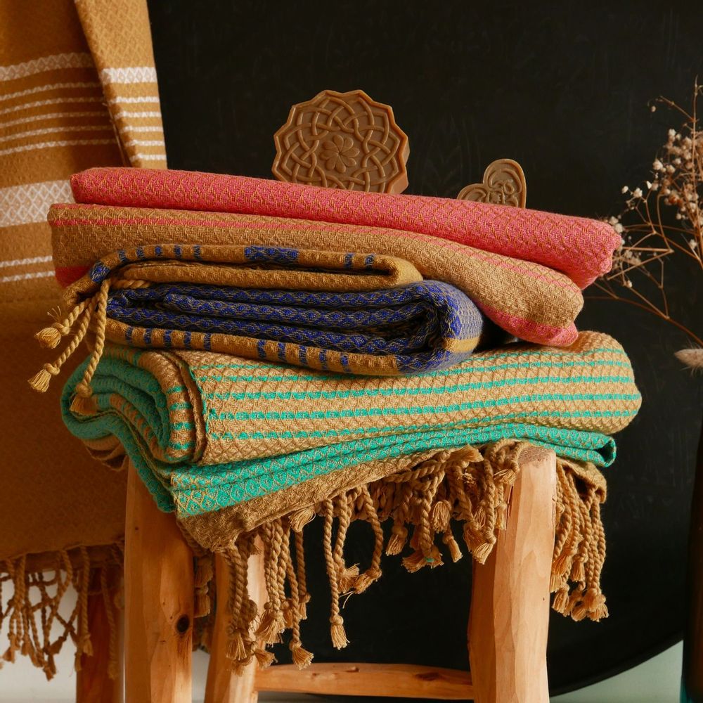 Bath towels - ORGANIC COTTON FOUTA - SAND Collection- Color SAND & INDIAN ROSE - KARAWAN AUTHENTIC