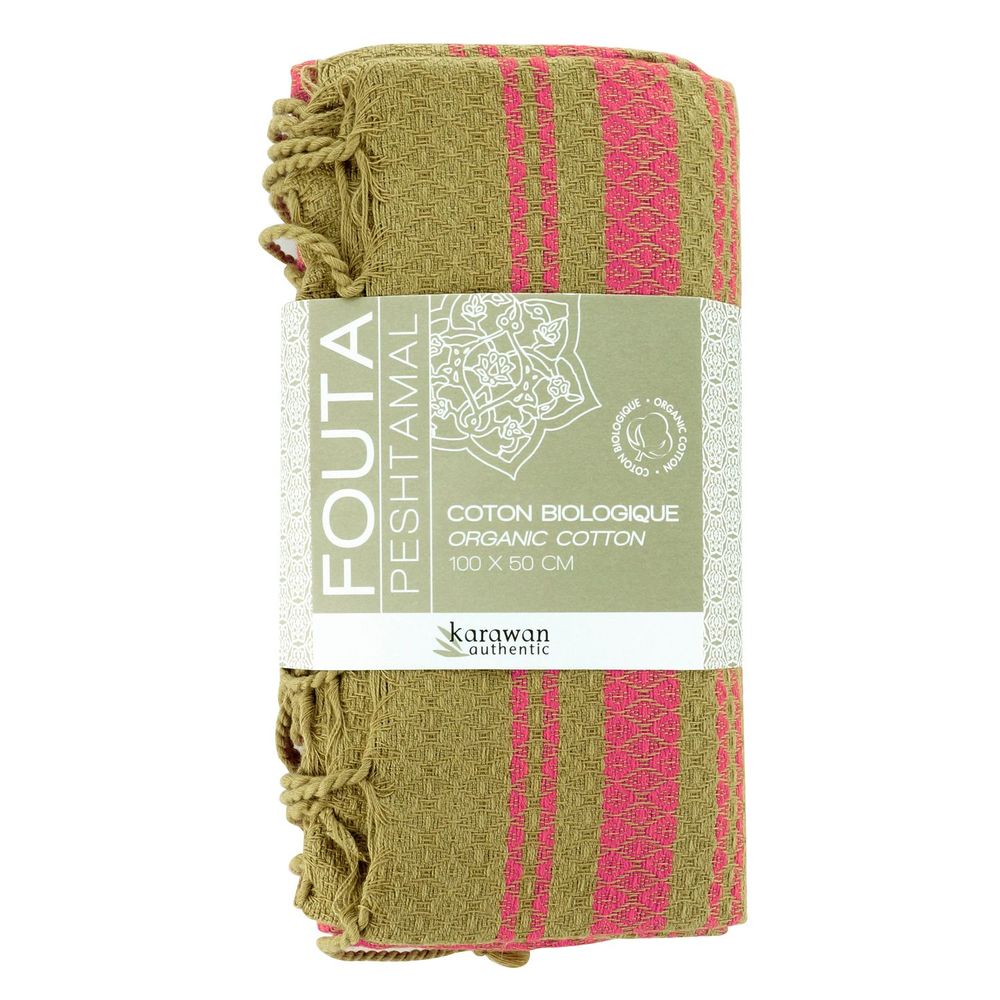 Bath towels - ORGANIC COTTON FOUTA - SAND Collection- Color SAND & INDIAN ROSE - KARAWAN AUTHENTIC