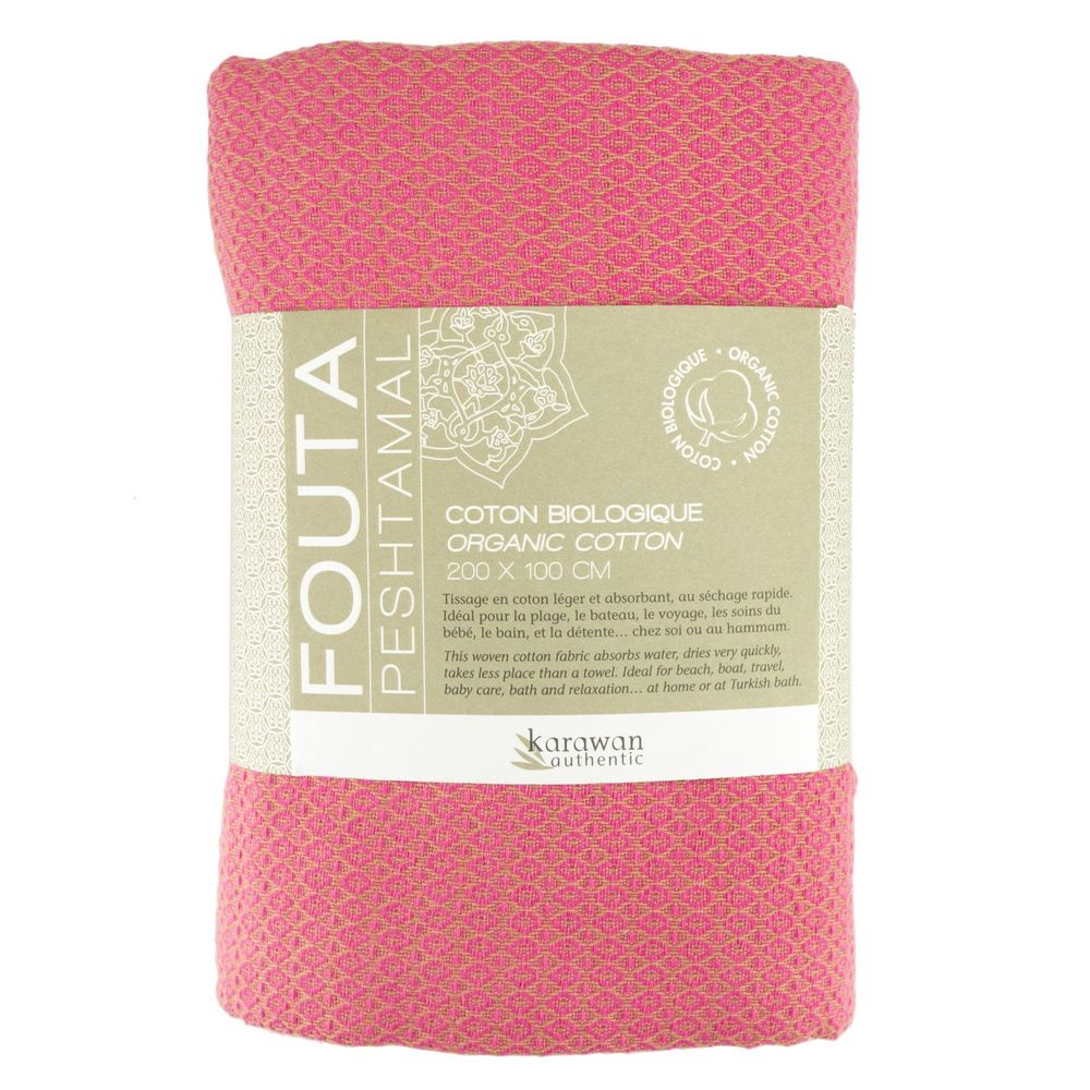 Bath towels - ORGANIC COTTON FOUTA - SAND Collection- Color SAND & INDIAN ROSE - KARAWAN AUTHENTIC
