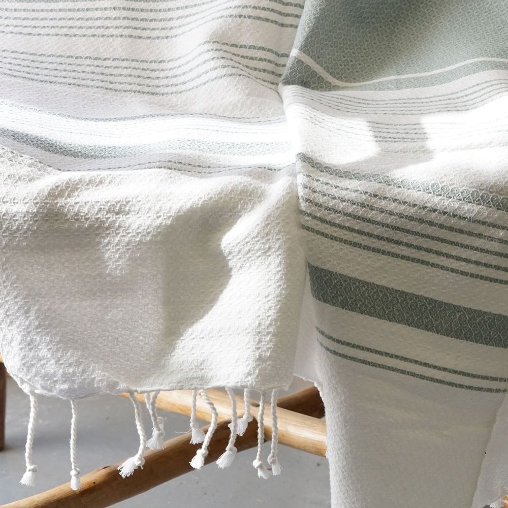 Serviettes de bain - FOUTA EN COTON BIOLOGIQUE - Collection WHITE SAND- Couleur BLANC & MIRAGE - KARAWAN AUTHENTIC