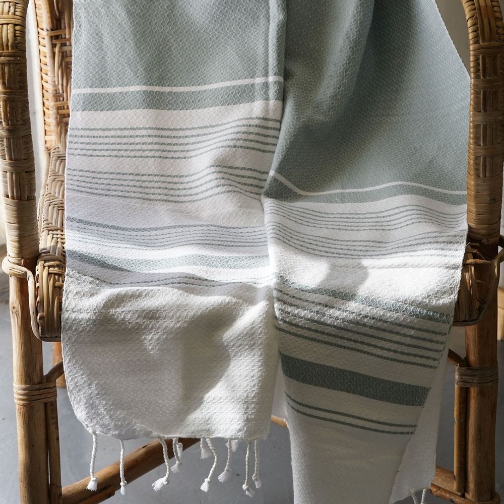 Serviettes de bain - FOUTA EN COTON BIOLOGIQUE - Collection WHITE SAND- Couleur BLANC & MIRAGE - KARAWAN AUTHENTIC
