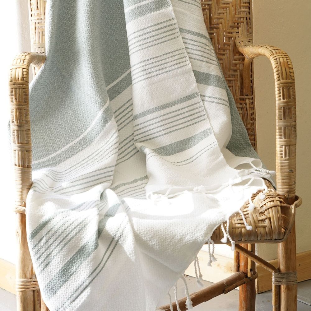 Serviettes de bain - FOUTA EN COTON BIOLOGIQUE - Collection WHITE SAND- Couleur BLANC & MIRAGE - KARAWAN AUTHENTIC