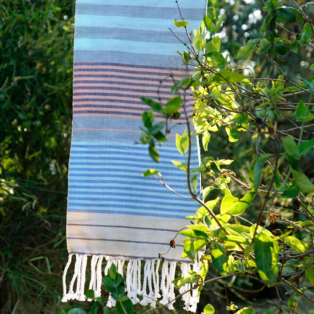 Serviettes de bain - FOUTA TISSÉE EN COTON BIOLOGIQUE - SUD - COULEUR WAVES - KARAWAN AUTHENTIC