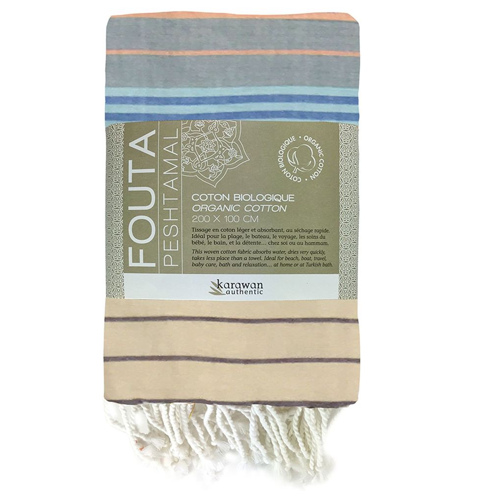 Serviettes de bain - FOUTA TISSÉE EN COTON BIOLOGIQUE - SUD - COULEUR WAVES - KARAWAN AUTHENTIC
