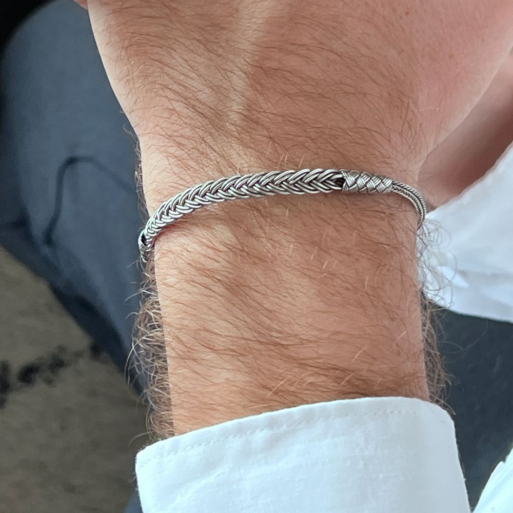 Bracelets - BRACELET TRESSE FINE- ARGENT ET ARGENT OXYDÉ - FAIT MAIN - HOMME&FEMME - KARAWAN AUTHENTIC