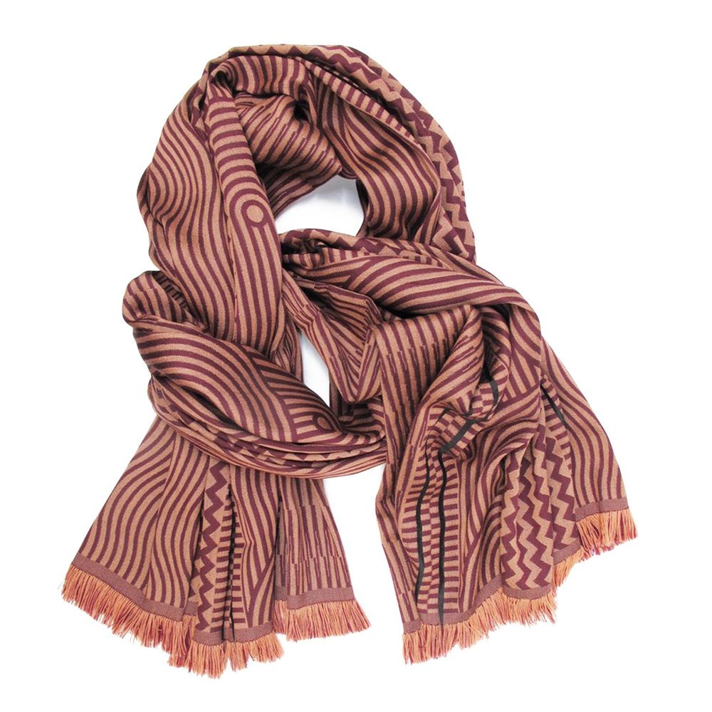 Throw blankets - Wool silk maxi scarf - kinetic - burgundy clay - SOPHIE GUYOT SILKS