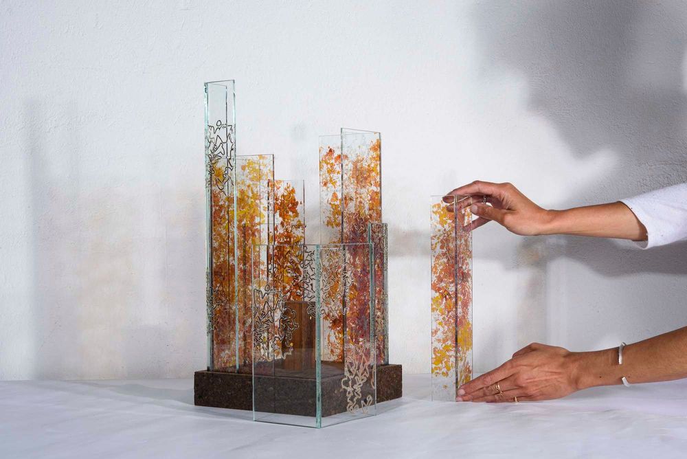 Lampes à poser - Luminaire d'ambiance . NEW-YORK . M . Collection Skyline - AURORE BOUTER GLASS ART