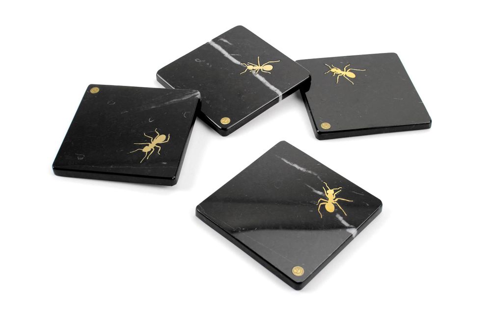 Platter and bowls - Square Coasters Ants in marquina marble - ATELIER BARBERINI & GUNNELL
