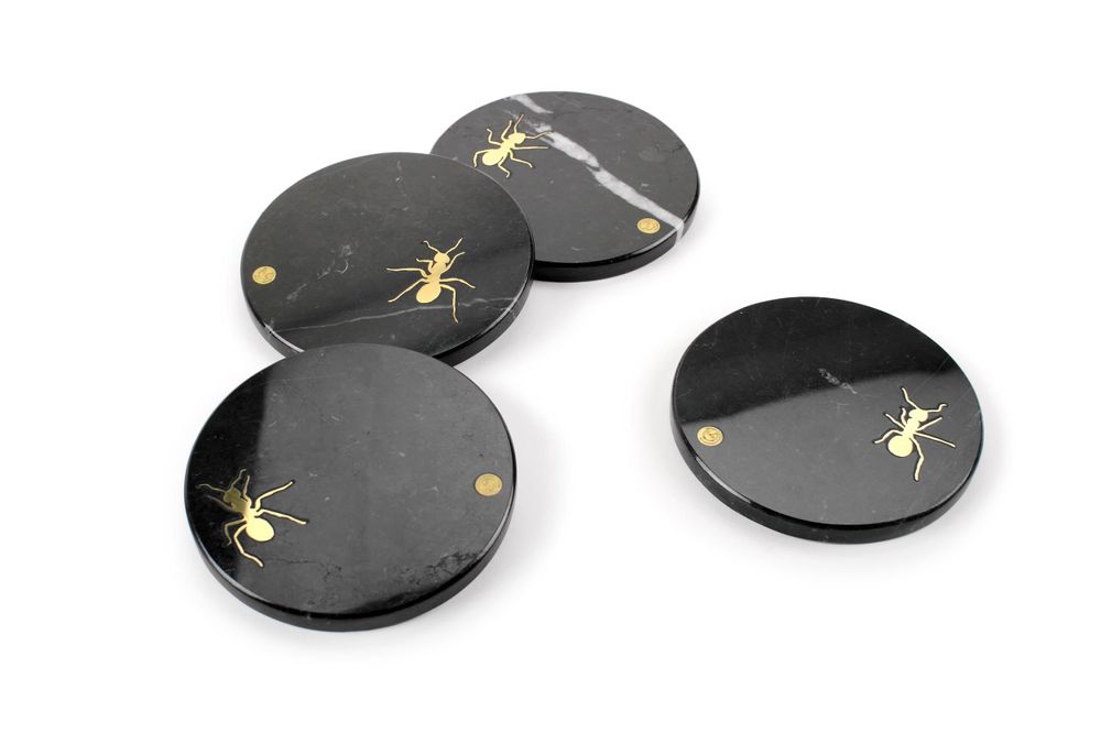 Plats et saladiers - Sous-verres ronds Ants en marbre Marquina - ATELIER BARBERINI & GUNNELL