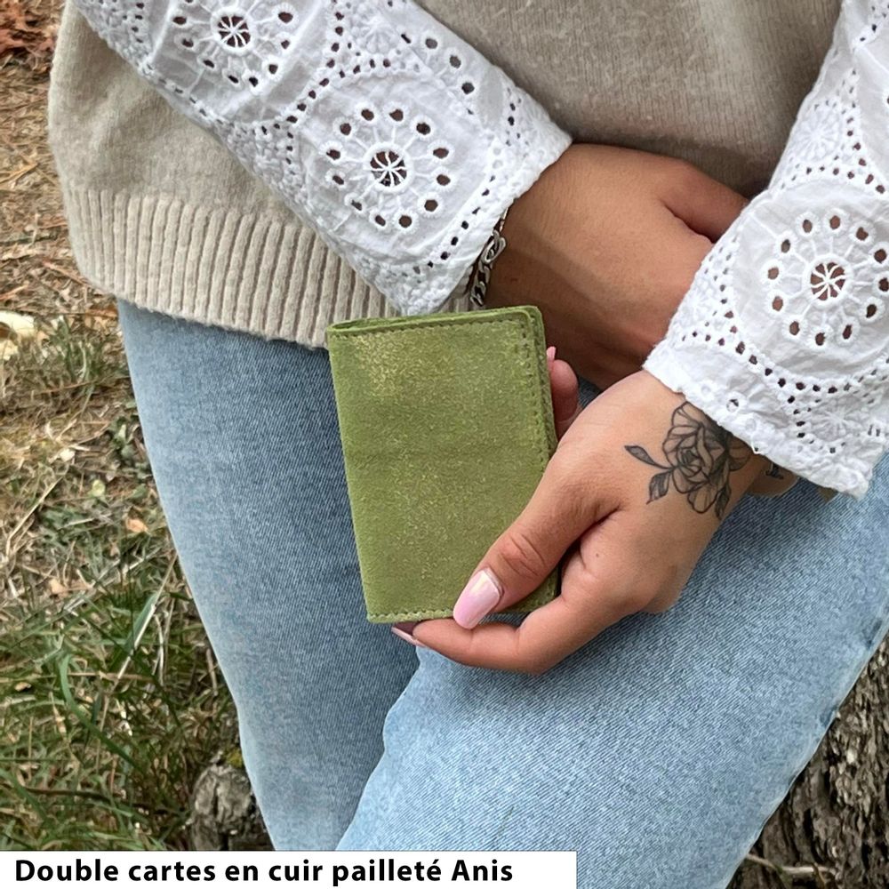 Petite maroquinerie - Etui à cartes Double en cuir Pailleté - LA CARTABLIÈRE