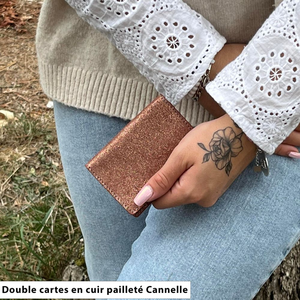 Petite maroquinerie - Etui à cartes Double en cuir Pailleté - LA CARTABLIÈRE