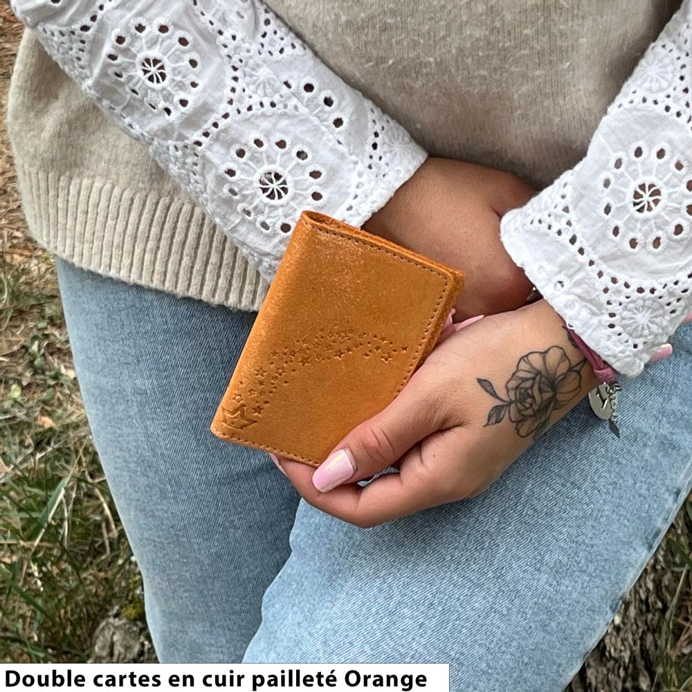Petite maroquinerie - Etui à cartes Double en cuir Pailleté - LA CARTABLIÈRE