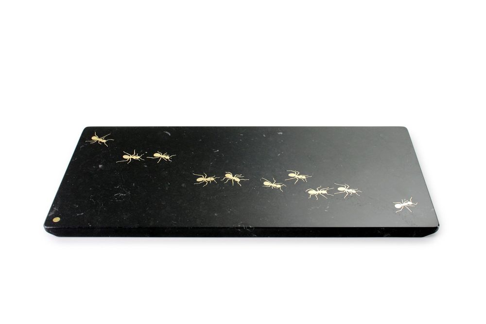 Platter and bowls - Ants on Marquina - big centerpiece / serving plate in marble - ATELIER BARBERINI & GUNNELL