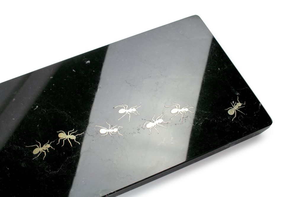 Platter and bowls - Ants on Marquina - big centerpiece / serving plate in marble - ATELIER BARBERINI & GUNNELL
