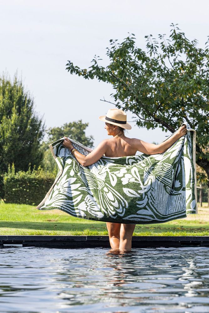 Serviettes de bain - Toucan Kaki - Drap de plage en jacquard de coton - ALEXANDRE TURPAULT