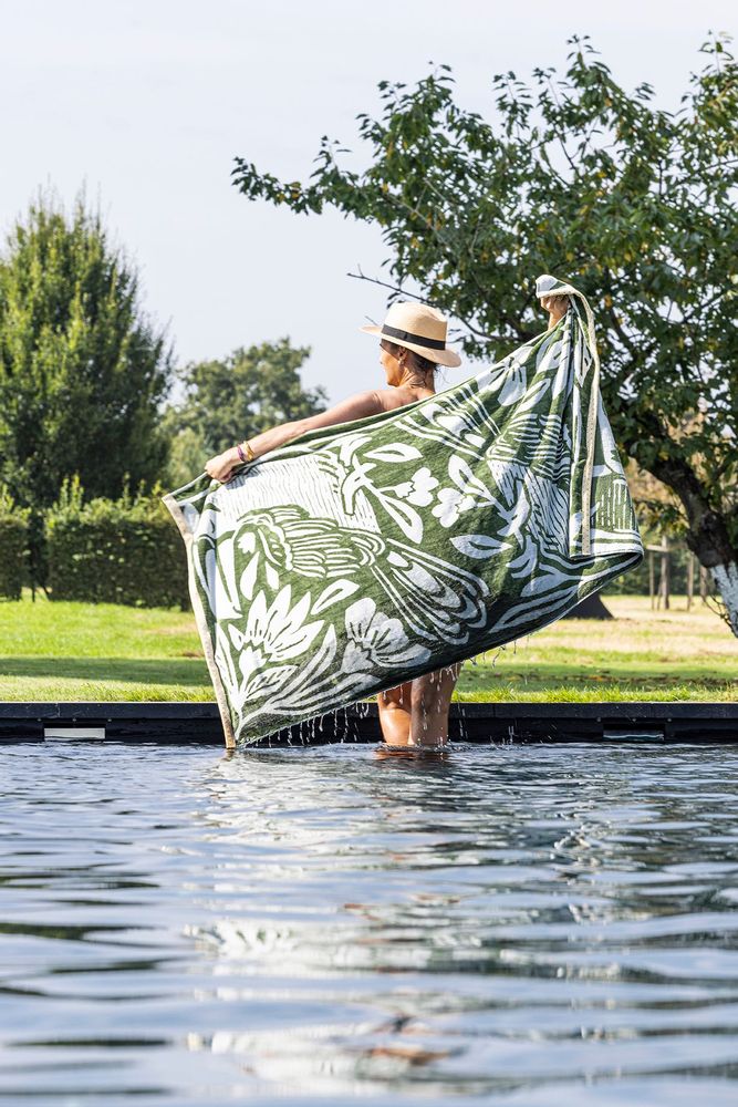 Serviettes de bain - Toucan Kaki - Drap de plage en jacquard de coton - ALEXANDRE TURPAULT