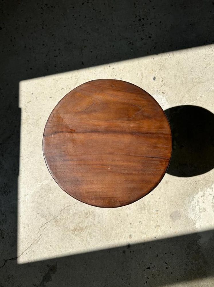 Stools - Small brown solid wood stool with circular seat - OFFICE OBJETS