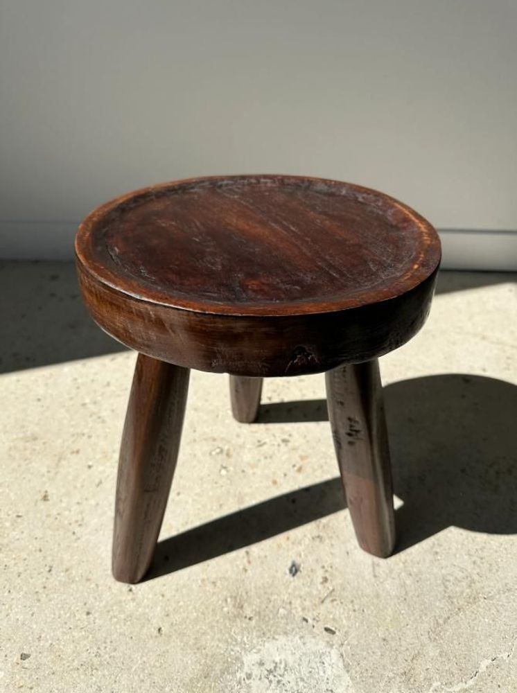 Stools - Small brown solid wood stool with circular seat - OFFICE OBJETS