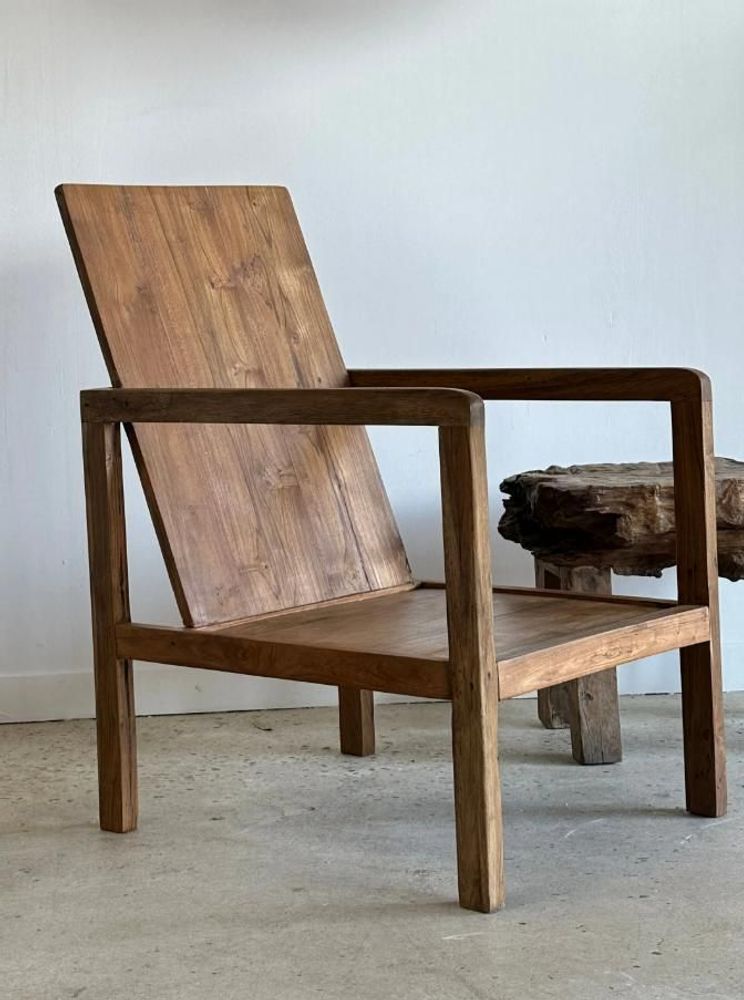 Armchairs - Large armchair in natural wood (teak) minimalist design - OFFICE OBJETS