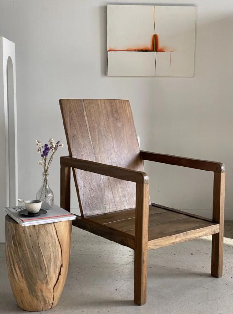 Armchairs - Large armchair in natural wood (teak) minimalist design - OFFICE OBJETS