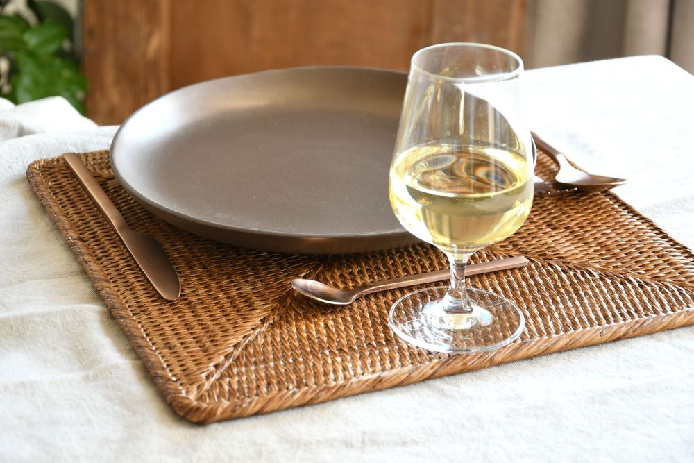 Placemats - Kiko natural rattan square placemat - PAGAN