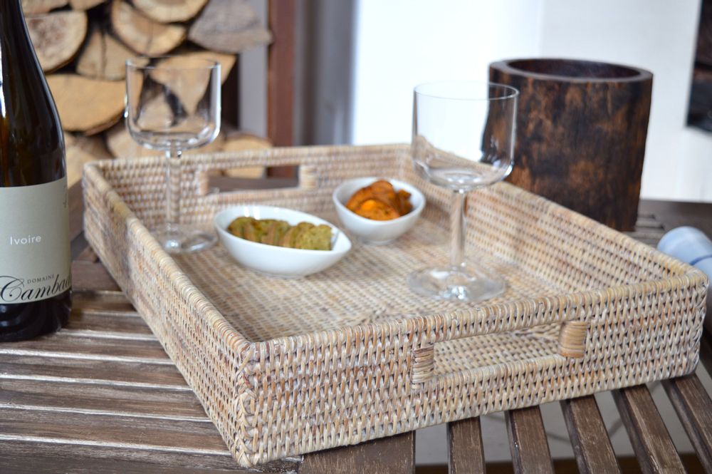 Trays - Toba natural rattan square tray - PAGAN