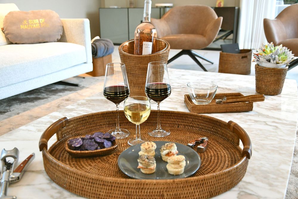 Trays - Sultan oval tray natural rattan, wooden handles - PAGAN