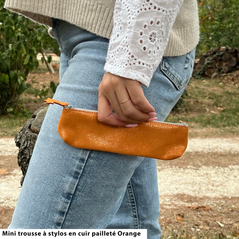 Leather goods - Mini Glitter Leather Pen Case - LA CARTABLIÈRE