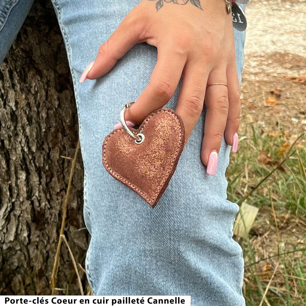 Petite maroquinerie - Porte-clés Cœur en cuir pailleté - LA CARTABLIÈRE