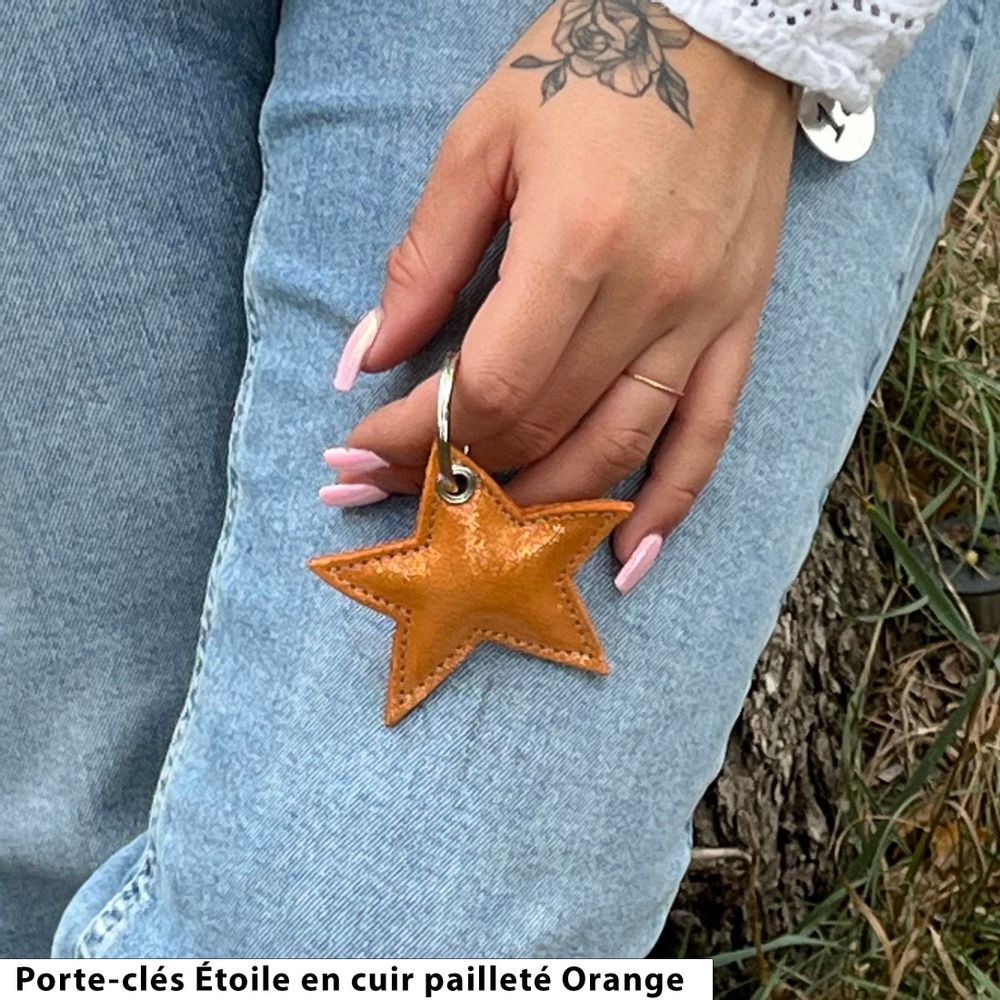 Petite maroquinerie - Porte-clés Etoile en cuir pailleté - LA CARTABLIÈRE