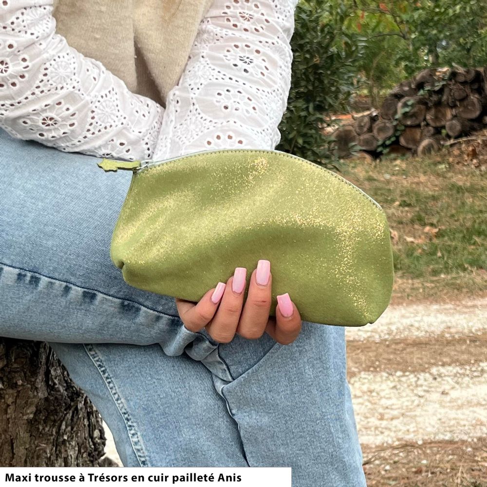 Petite maroquinerie - Maxi Trousse à Trésors en cuir pailleté - LA CARTABLIÈRE