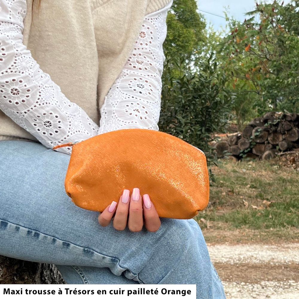 Petite maroquinerie - Maxi Trousse à Trésors en cuir pailleté - LA CARTABLIÈRE